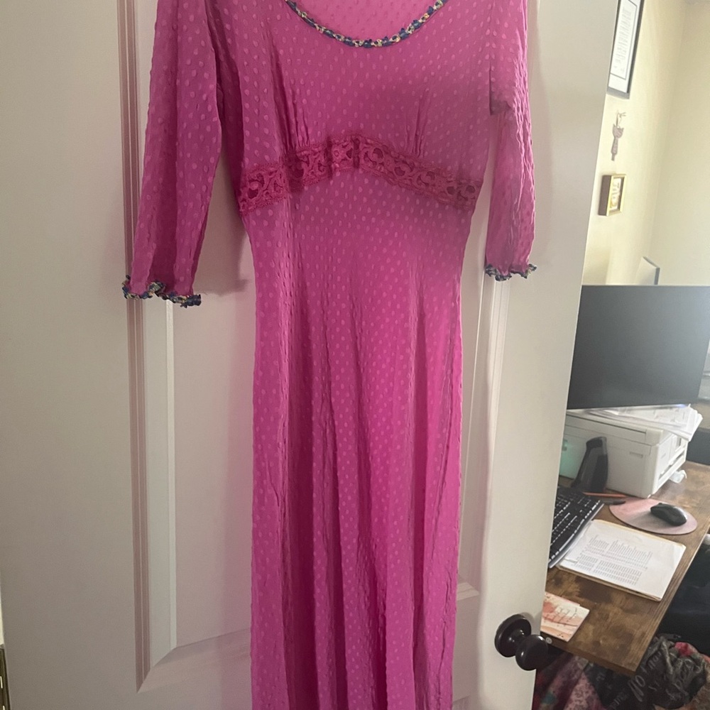 Betsey Johnson Pink Long Sleeve Dress with Lace Accents